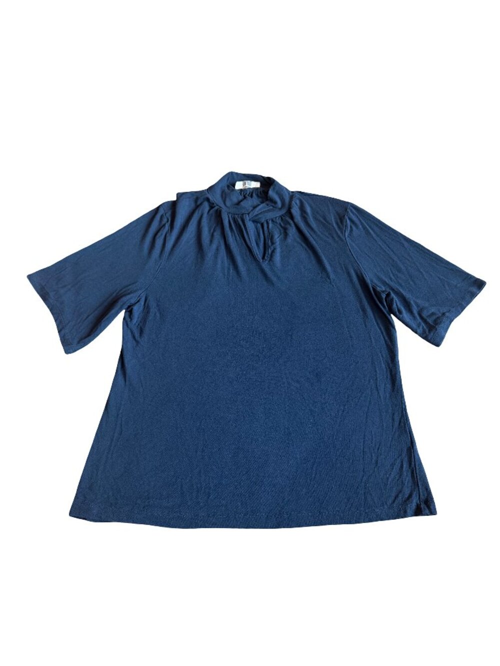 Tahari Navy Blue Ruffled Keyhole Neck Blouse Shirt Top Lightweight Small Women's